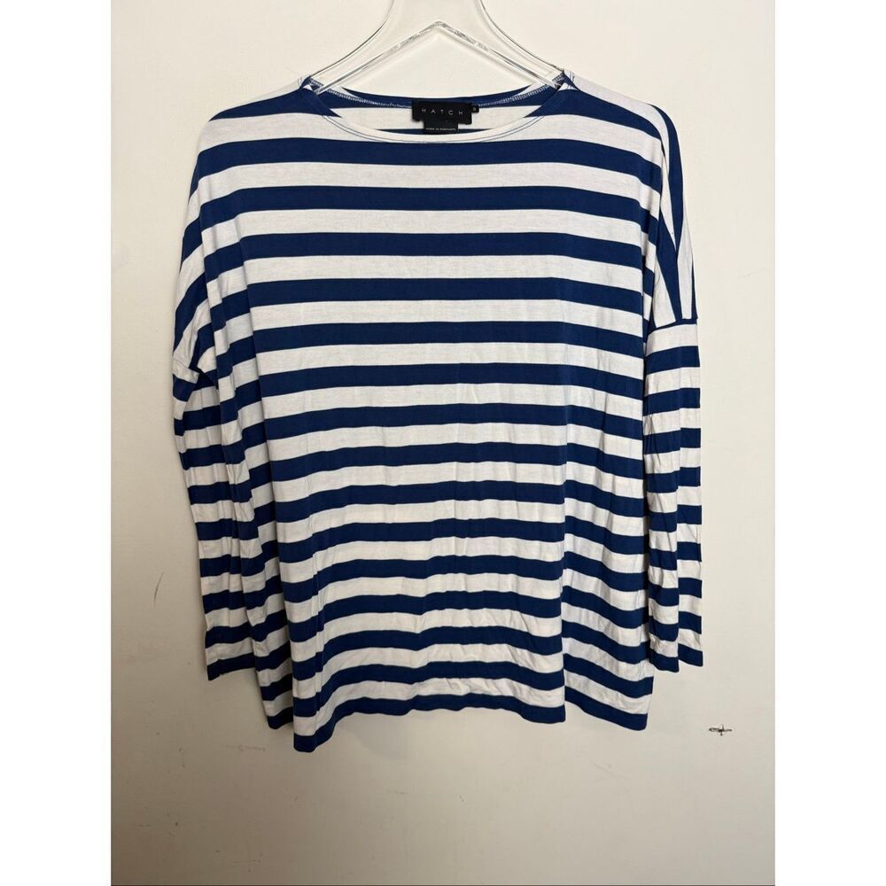 Hatch Maternity Navy White Striped Oversized Top Size Small Relaxed Coastal Mini